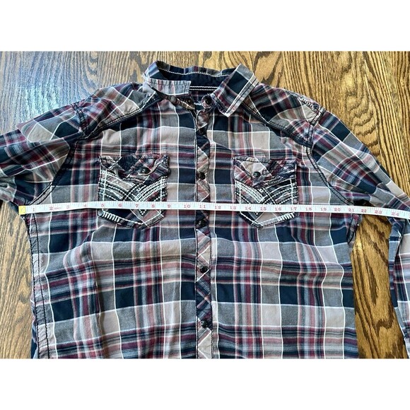 BKE Buckle Black‎ No 48 Standard Fit Shirt Mens Large Plaid Snap Up Rockabilly - Picture 4 of 10
